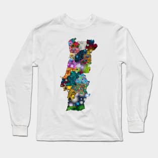 Spirograph Patterned Portugal Regions Map Long Sleeve T-Shirt